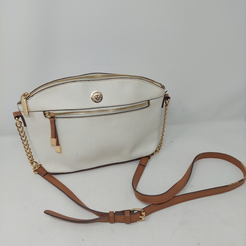 Anne Klein Sawyer Crossbody White Classic Curve Dome Chain Strap Minimalist